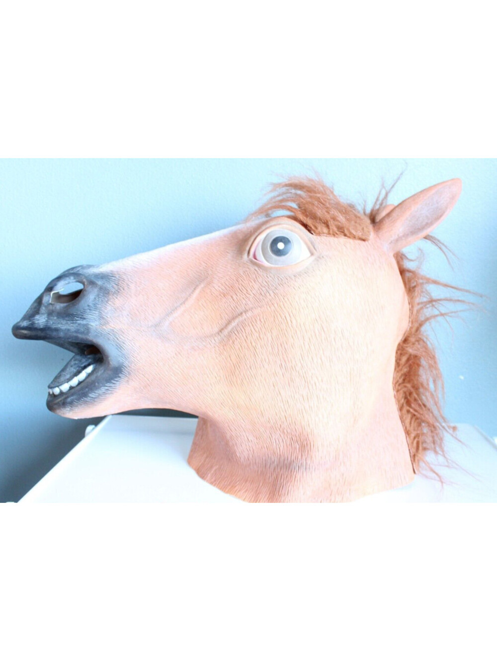 Latex Horse Head With Fur Use For Mask, Costume, Gag, Pranks